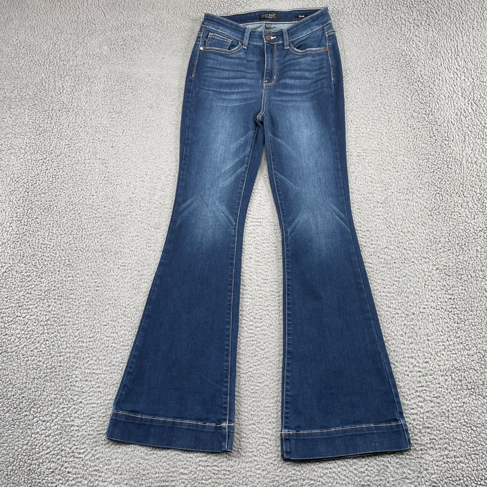 Judy Blue Jeans Womens 5/27 Blue Flare Dark Wash High Rise Stretch JB82395DK